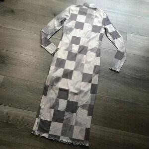 Forever 21 Grey Multi Gingham Long Sleeve Midi Dress Size Small